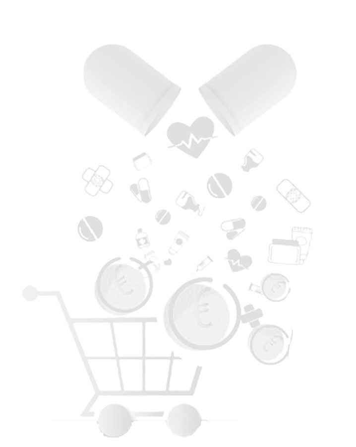 Capsula aperta: simboli di farmaci e salute in un carrello per rappresentare l'e-commerce farmaceutico.